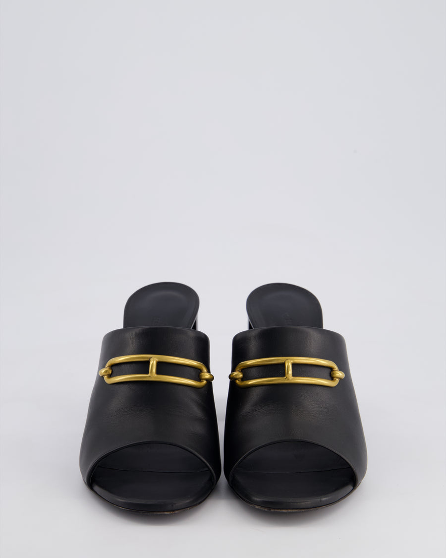 Hermès Black Camilla Mules with Gold Buckle Detail Size EU 39