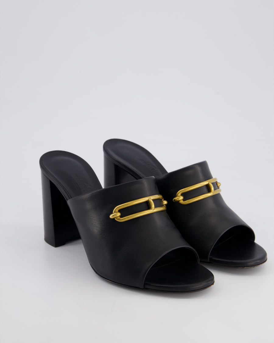 Hermès Black Camilla Mules with Gold Buckle Detail Size EU 39