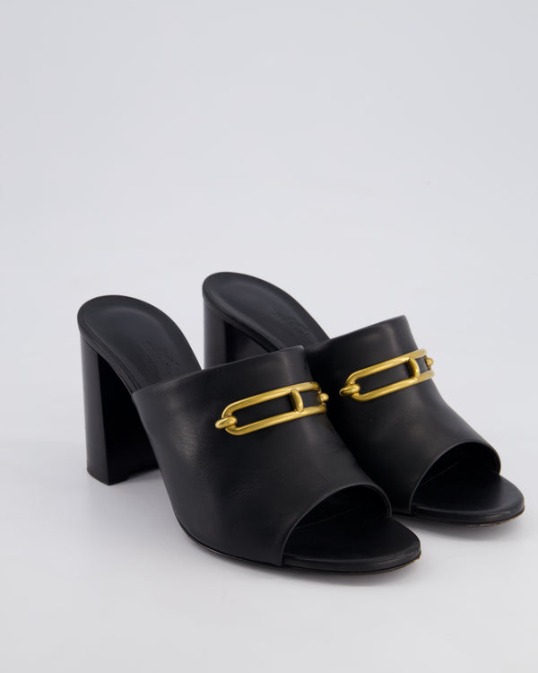 Hermès Black Camilla Mules with Gold Buckle Detail Size EU 39