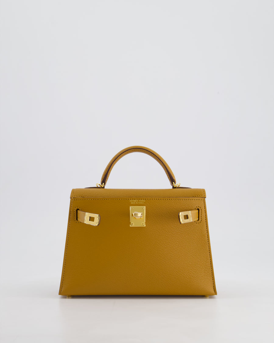*HOT* Hermès Mini Kelly II 20cm Bag In Caramel and Cacao Chèvre Mysore Leather with Gold Hardware