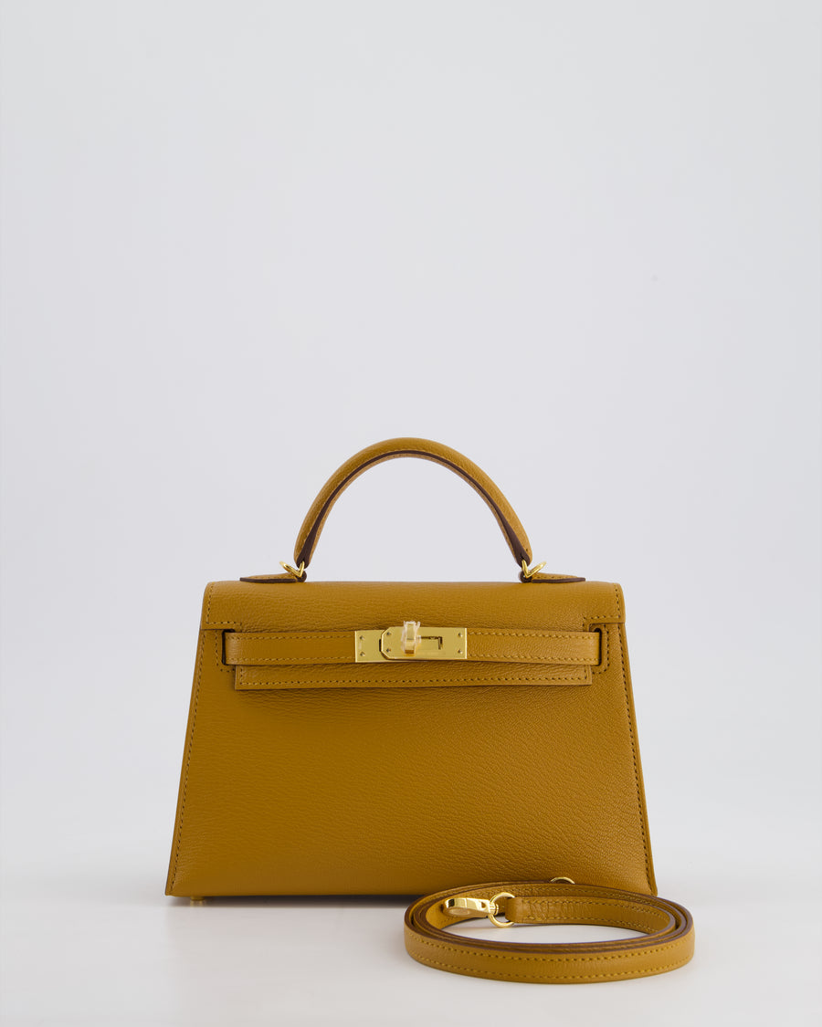*HOT* Hermès Mini Kelly II 20cm Bag In Caramel and Cacao Chèvre Mysore Leather with Gold Hardware