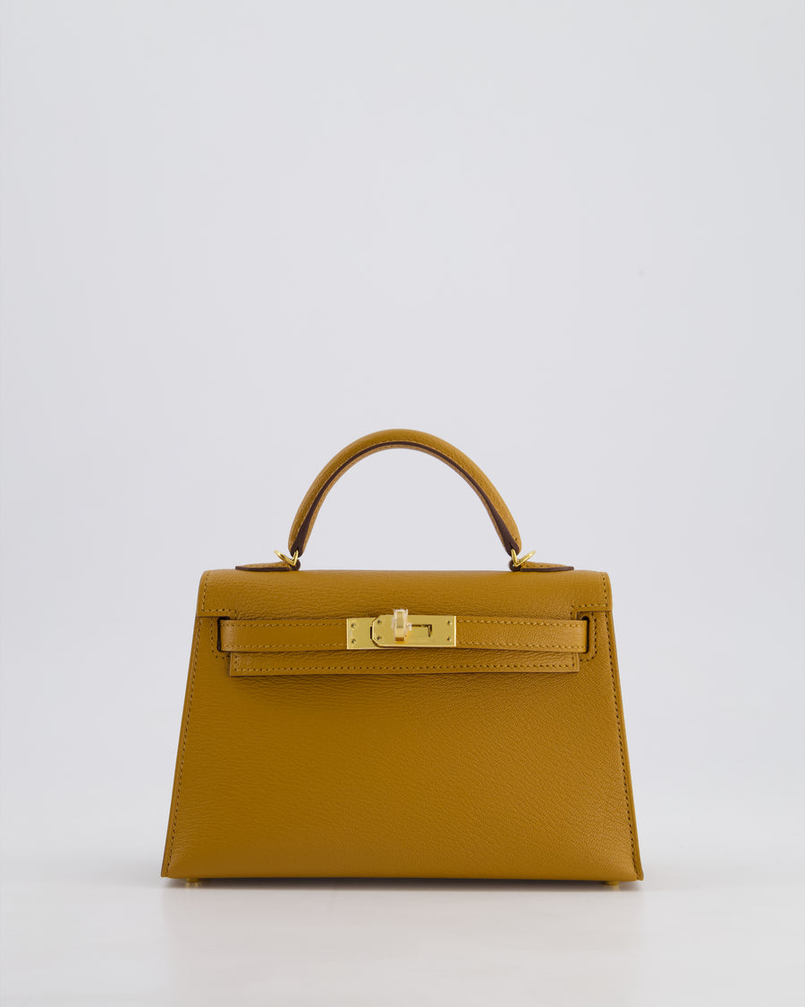 *HOT* Hermès Mini Kelly II 20cm Bag In Caramel and Cacao Chèvre Mysore Leather with Gold Hardware