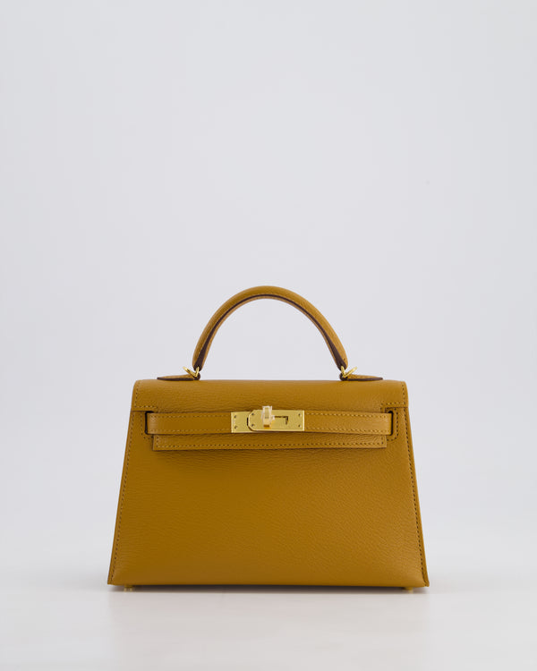 *HOT* Hermès Mini Kelly II 20cm Bag In Caramel and Cacao Chèvre Mysore Leather with Gold Hardware