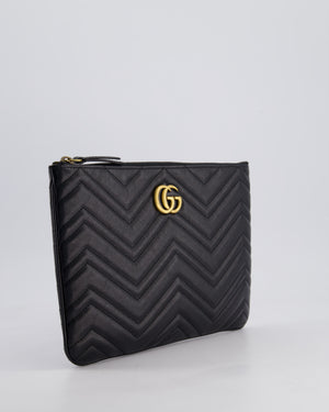Gucci Black GG Marmont Lambskin Pouch with Gold Hardware