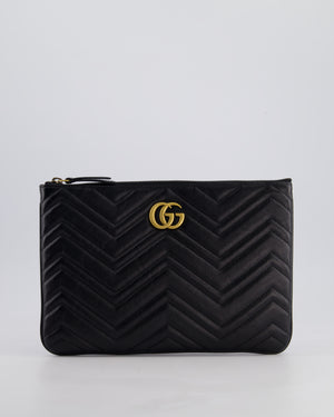 Gucci Black GG Marmont Lambskin Pouch with Gold Hardware