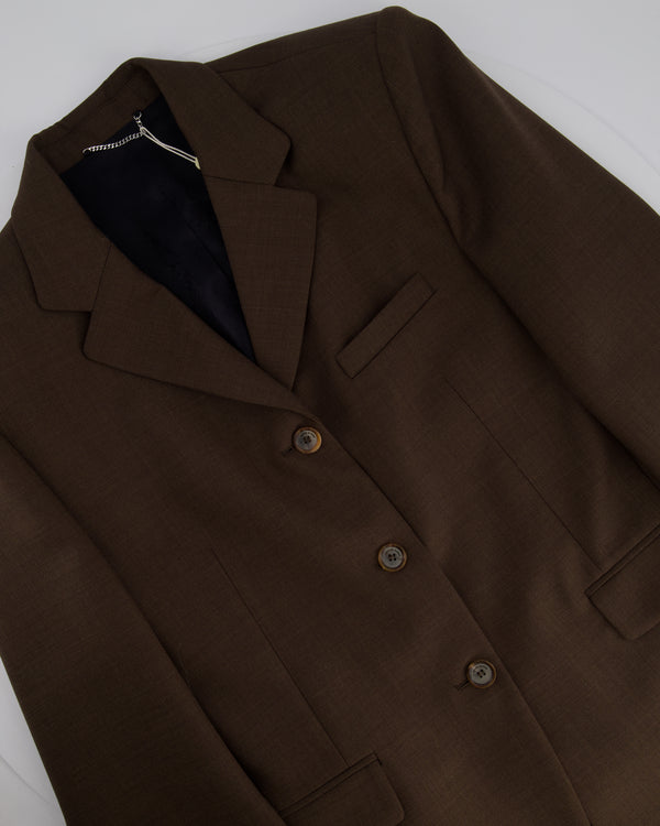Magda Butrym PF/24 Brown Long Line Blazer with Shoulder Pad Detail Size FR 34 (UK 6)