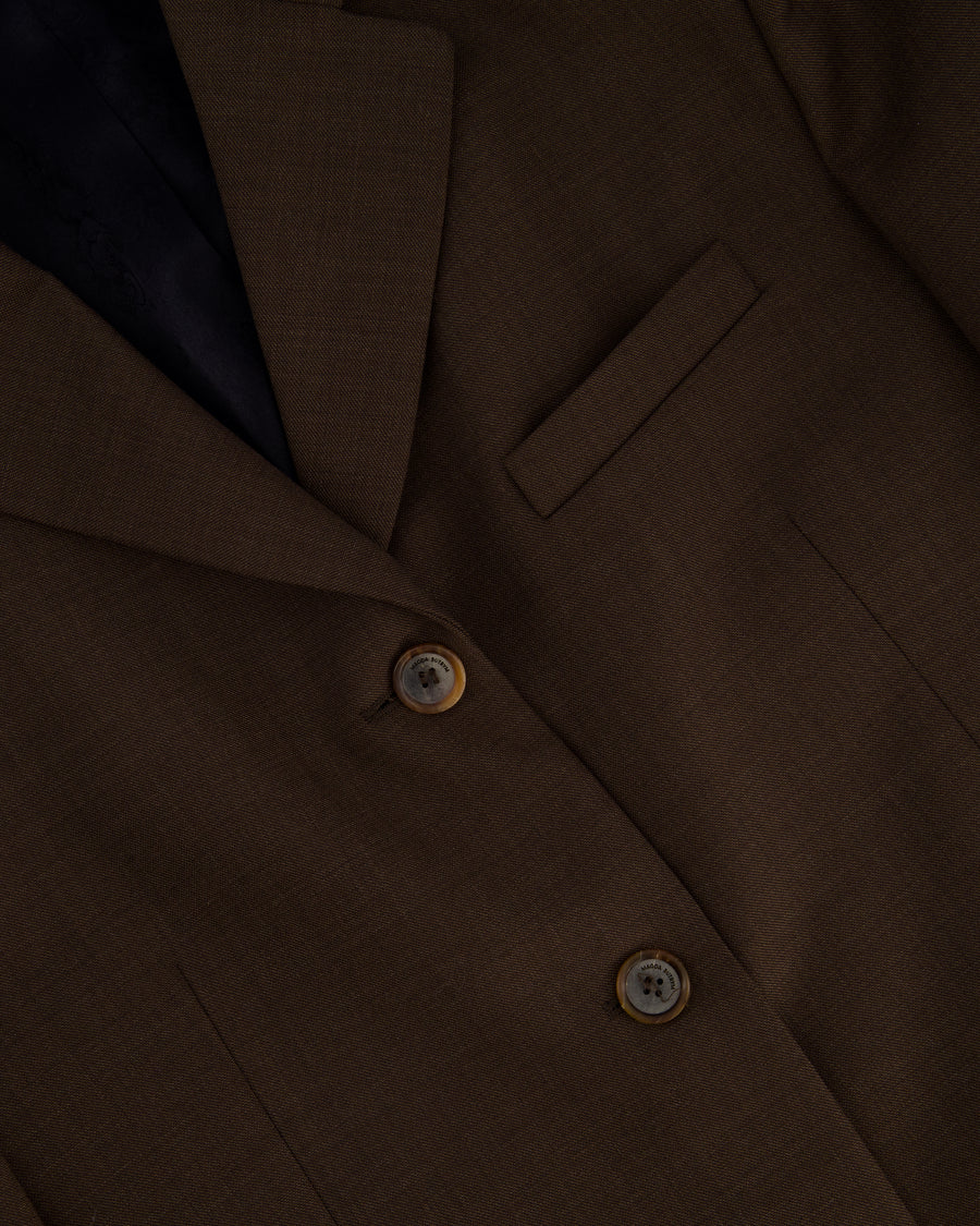 Magda Butrym PF/24 Brown Long Line Blazer with Shoulder Pad Detail Size FR 34 (UK 6)