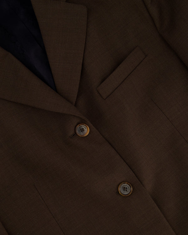 Magda Butrym PF/24 Brown Long Line Blazer with Shoulder Pad Detail Size FR 34 (UK 6)