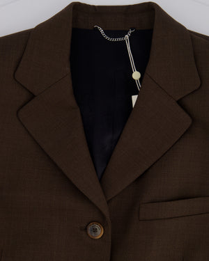 Magda Butrym PF/24 Brown Long Line Blazer with Shoulder Pad Detail Size FR 34 (UK 6)