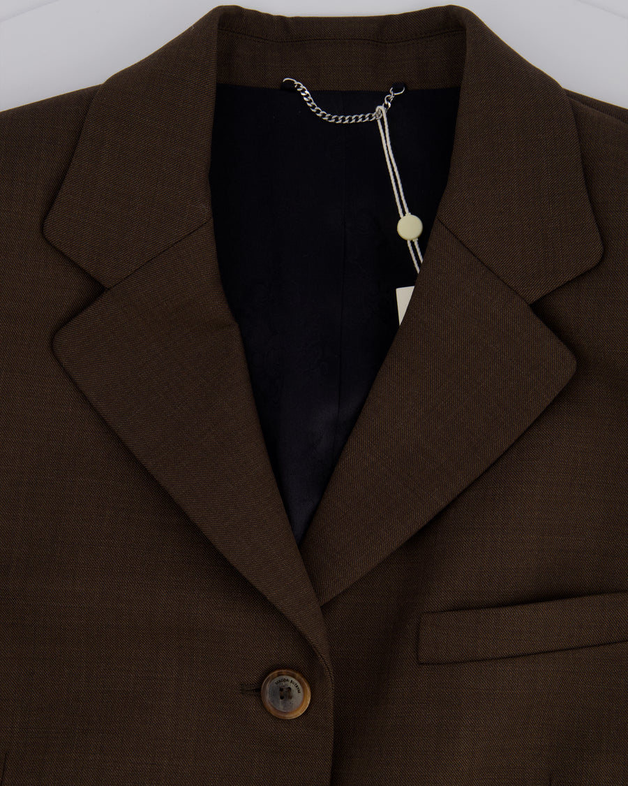 Magda Butrym PF/24 Brown Long Line Blazer with Shoulder Pad Detail Size FR 34 (UK 6)