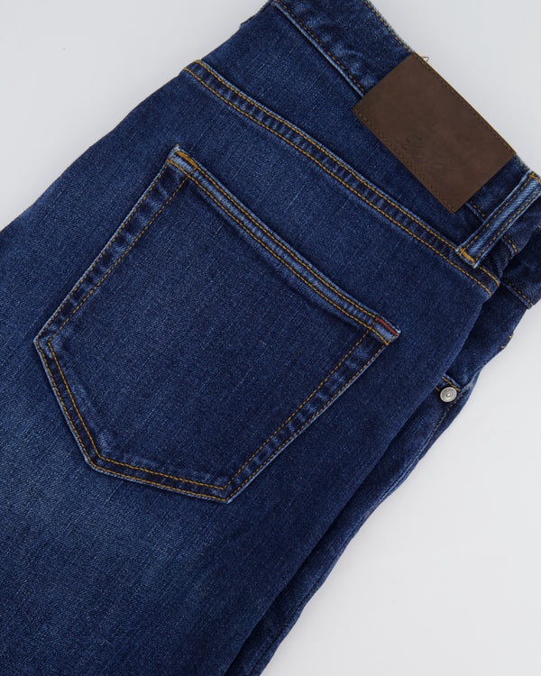 Loro Piana Menswear Blue Jeans with Brown Stitching Detail Size LP 33 (Size M)