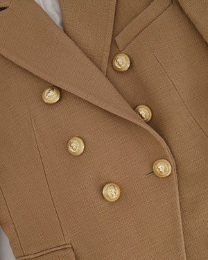 Balmain Camel Double Breasted Blazer Jacket with Gold Button Details Size FR 38 (UK 10)