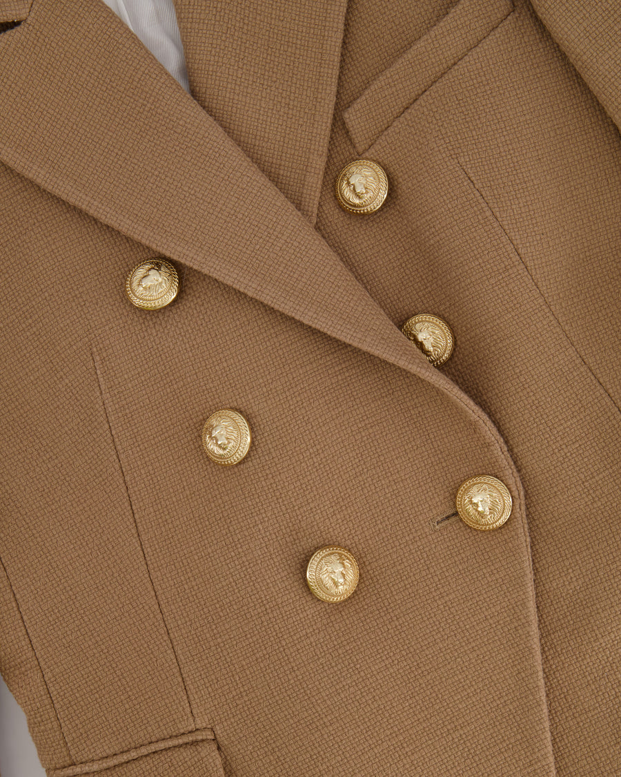 Balmain Camel Double Breasted Blazer Jacket with Gold Button Details Size FR 38 (UK 10)
