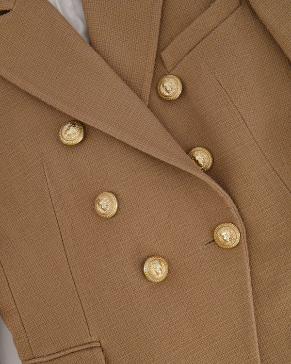 Balmain Camel Double Breasted Blazer Jacket with Gold Button Details Size FR 38 (UK 10)