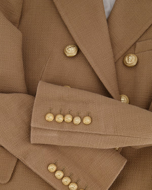 Balmain Camel Double Breasted Blazer Jacket with Gold Button Details Size FR 38 (UK 10)
