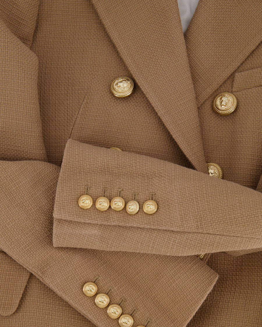 Balmain Camel Double Breasted Blazer Jacket with Gold Button Details Size FR 38 (UK 10)