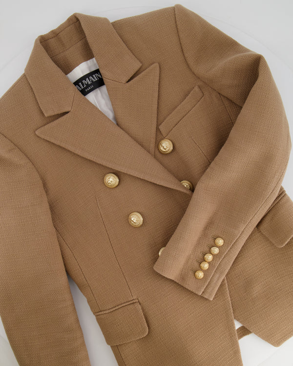 Balmain Camel Double Breasted Blazer Jacket with Gold Button Details Size FR 38 (UK 10)