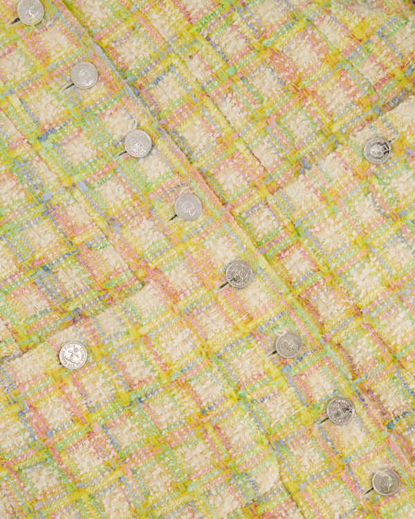 *HOT* Chanel SS96 Vintage Multicolour Pastel Tweed Dress Coat with Silver CC Button Detail FR 36/38 (UK 8/10)