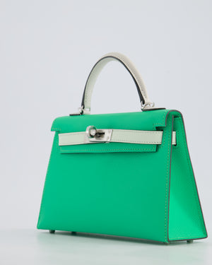 Hermès Mini Kelly II Tricolour 20cm Bag In Vert Comics, Vert Fizz and Gris Pale Epsom Leather with Palladium Hardware