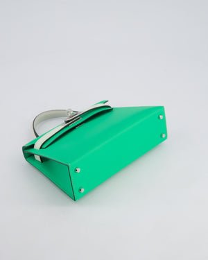 Hermès Mini Kelly II Tricolour 20cm Bag In Vert Comics, Vert Fizz and Gris Pale Epsom Leather with Palladium Hardware