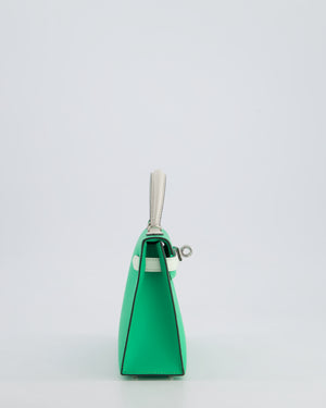 Hermès Mini Kelly II Tricolour 20cm Bag In Vert Comics, Vert Fizz and Gris Pale Epsom Leather with Palladium Hardware