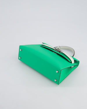 Hermès Mini Kelly II Tricolour 20cm Bag In Vert Comics, Vert Fizz and Gris Pale Epsom Leather with Palladium Hardware