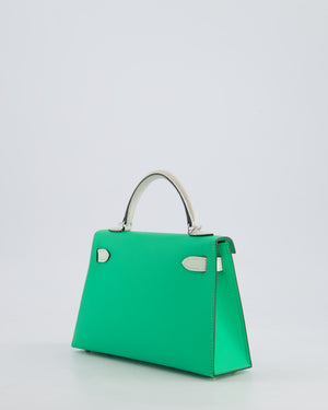 Hermès Mini Kelly II Tricolour 20cm Bag In Vert Comics, Vert Fizz and Gris Pale Epsom Leather with Palladium Hardware