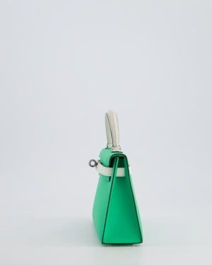 Hermès Mini Kelly II Tricolour 20cm Bag In Vert Comics, Vert Fizz and Gris Pale Epsom Leather with Palladium Hardware