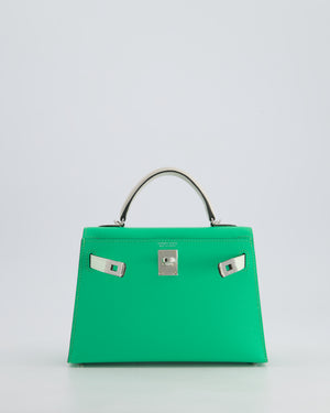 Hermès Mini Kelly II Tricolour 20cm Bag In Vert Comics, Vert Fizz and Gris Pale Epsom Leather with Palladium Hardware