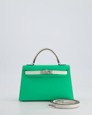 Hermès Mini Kelly II Tricolour 20cm Bag In Vert Comics, Vert Fizz and Gris Pale Epsom Leather with Palladium Hardware