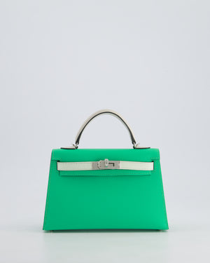 Hermès Mini Kelly II Tricolour 20cm Bag In Vert Comics, Vert Fizz and Gris Pale Epsom Leather with Palladium Hardware
