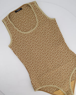 Balmain Gold Metallic Logo Print Bodysuit Size FR 36 (UK 8)