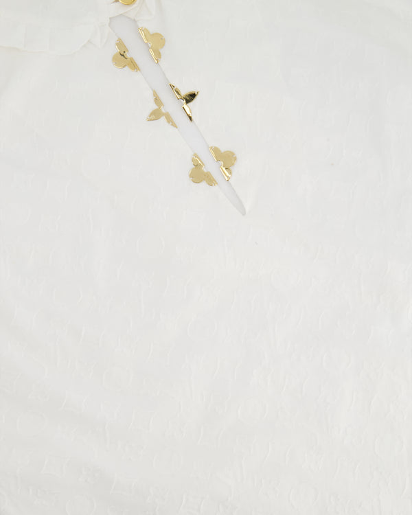Louis Vuitton White Cotton Short Sleeve Shirt With Monogram Embroidery and Gold Logo Detail Size FR 36 (UK 8)