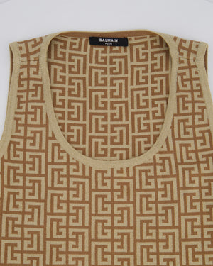 Balmain Gold Metallic Logo Print Bodysuit Size FR 36 (UK 8)