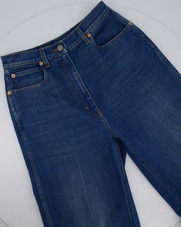 Gucci Blue Denim Flair Leg Jeans with Logo Patch on the Back and Front Size W 27 (UK 8)