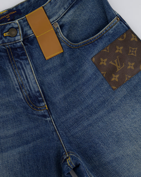 Louis Vuitton Monogram Patch Blue Denim Jeans Size FR 40 (UK 12)