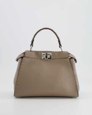 Fendi Taupe Leather Small Peekaboo Bag with Silver Hardware and Snakeskin Top Handle RRP £3,900