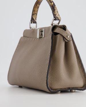 Fendi Taupe Leather Small Peekaboo Bag with Silver Hardware and Snakeskin Top Handle RRP £3,900