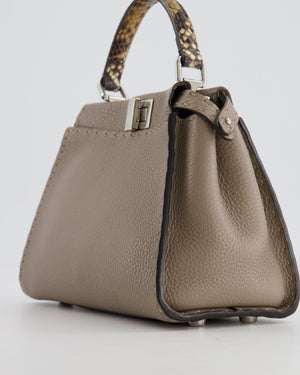 Fendi Taupe Leather Small Peekaboo Bag with Silver Hardware and Snakeskin Top Handle RRP £3,900