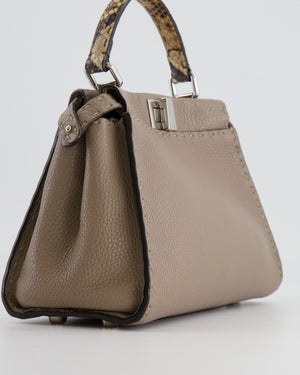 Fendi Taupe Leather Small Peekaboo Bag with Silver Hardware and Snakeskin Top Handle RRP £3,900