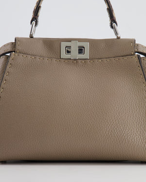 Fendi Taupe Leather Small Peekaboo Bag with Silver Hardware and Snakeskin Top Handle RRP £3,900