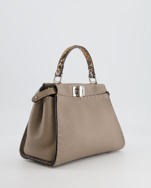 Fendi Taupe Leather Small Peekaboo Bag with Silver Hardware and Snakeskin Top Handle RRP £3,900