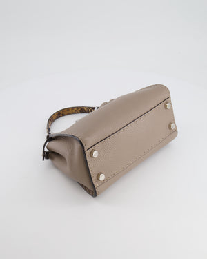 Fendi Taupe Leather Small Peekaboo Bag with Silver Hardware and Snakeskin Top Handle RRP £3,900