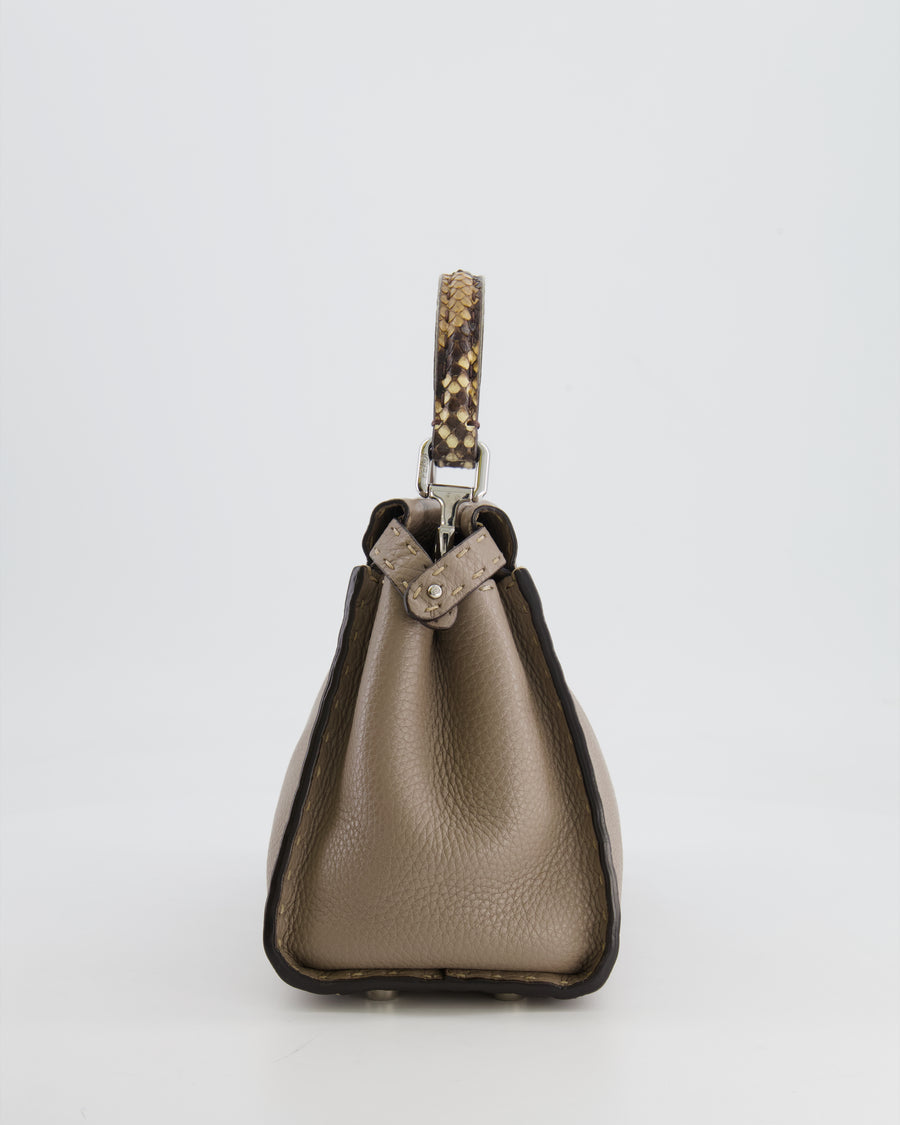 Fendi Taupe Leather Small Peekaboo Bag with Silver Hardware and Snakeskin Top Handle RRP £3,900