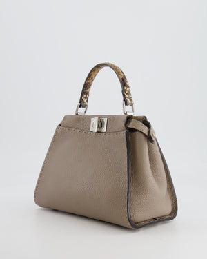 Fendi Taupe Leather Small Peekaboo Bag with Silver Hardware and Snakeskin Top Handle RRP £3,900
