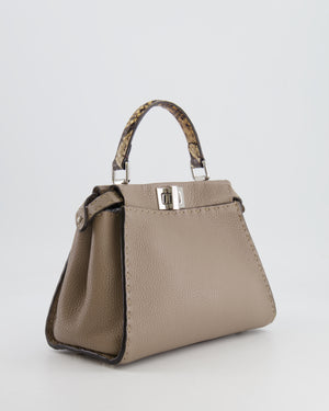 Fendi Taupe Leather Small Peekaboo Bag with Silver Hardware and Snakeskin Top Handle RRP £3,900