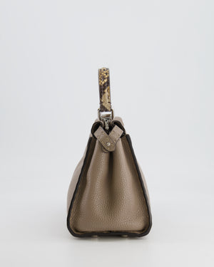 Fendi Taupe Leather Small Peekaboo Bag with Silver Hardware and Snakeskin Top Handle RRP £3,900
