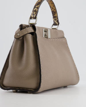 Fendi Taupe Leather Small Peekaboo Bag with Silver Hardware and Snakeskin Top Handle RRP £3,900