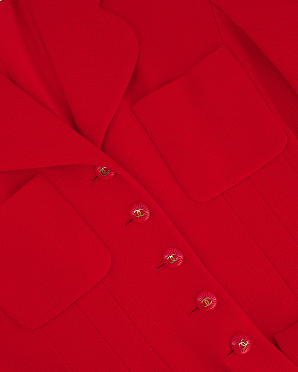 Chanel SS93 Vintage Scarlet Red Tweed Jacket with Gold CC Button Detail FR 38/40 (UK 10/12)
