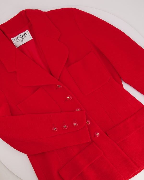 Chanel SS93 Vintage Scarlet Red Tweed Jacket with Gold CC Button Detail FR 38/40 (UK 10/12)